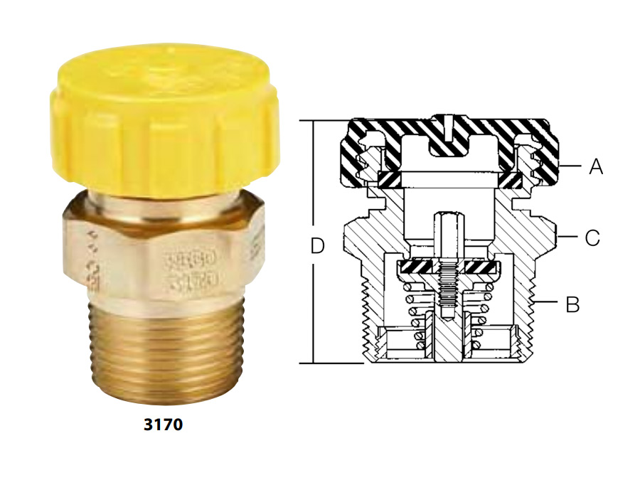 Уравнительные клапаны паровой фазы RegO модель 3170 с простым уплотнением для емкостей согласно стандарту ASME и газовых баллонов DOT