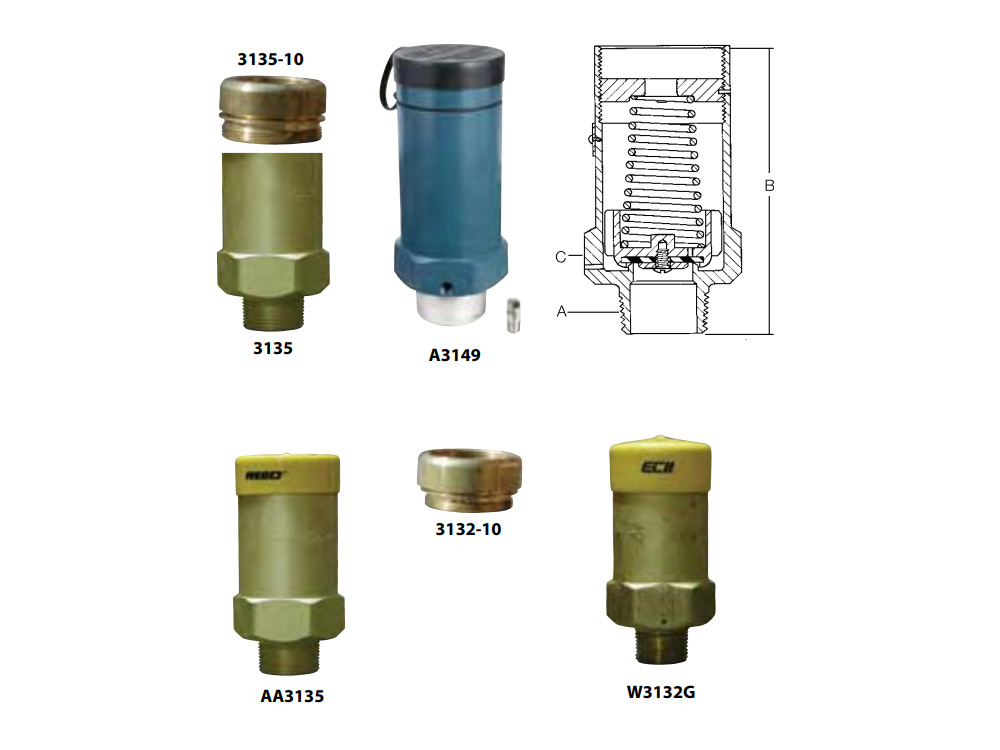 Внешние «хлопковые» предохранительные клапаны RegO для резервуаров ASME серий AA3126, AA3130, 3131-3135, AA3135 и 3149